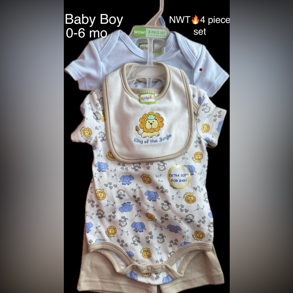 NWT🔥BabyBoy 4 piece Gift Set💙So soft & easy on Off/0-6 Months! All day Set w/BIb